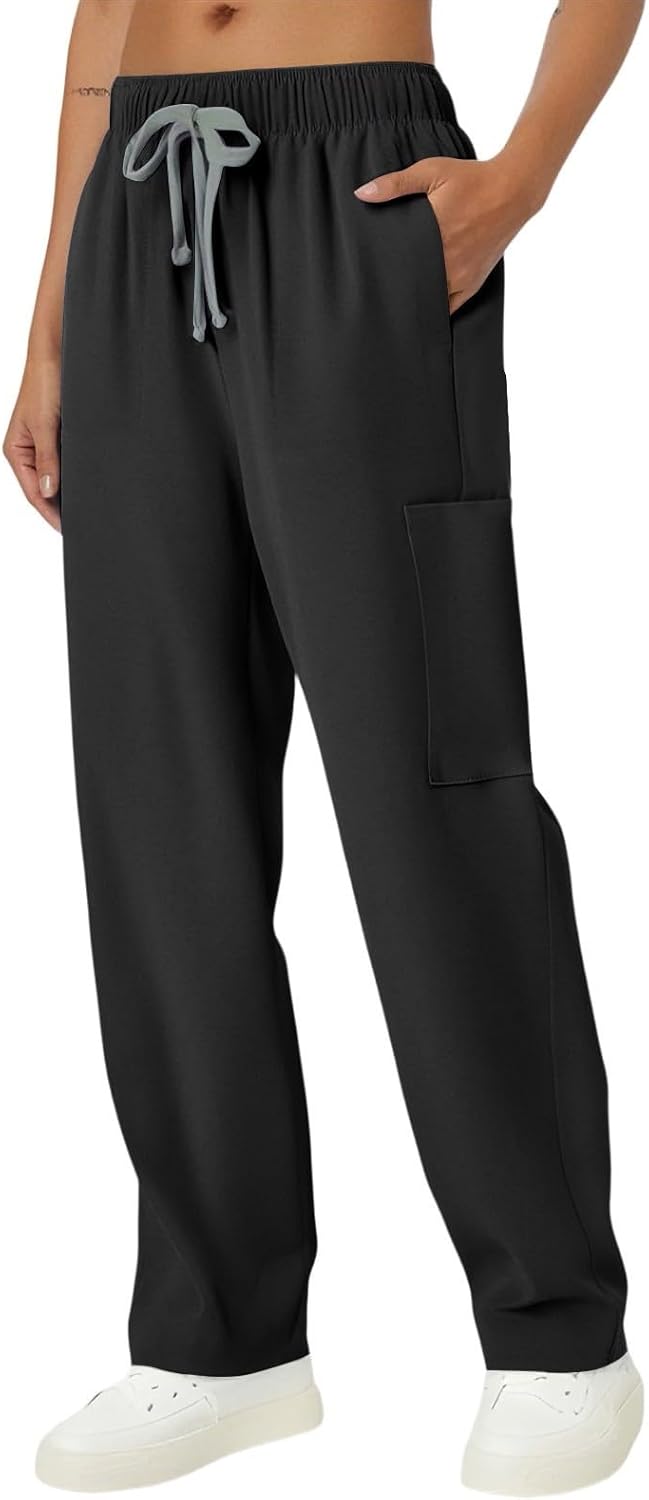 Womens Elastic Waist Scrub Pants - Soft Comfort, Adjustable Drawstring & Side Pockets | Nurses,Healthcare,Casual wear