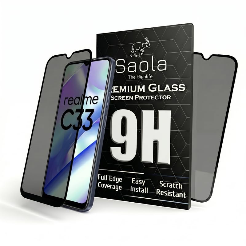 Image of Saola Ultra Privacy Tempered Glass For Realme C33 Smartphone(Pack Of 1)With Free Installation Kit(In-Screen Fingerprint Lock Will Not Work With The Privacy Guard Because Of It'S Spy Coating)-6.5 Inch