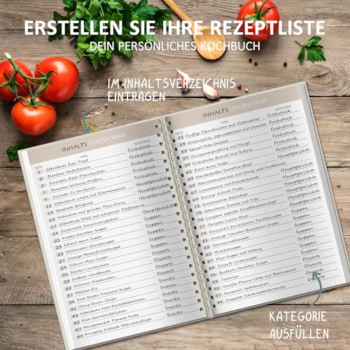 BIROYAL Rezeptbuch zum Selberschreiben A5, Kochbuch Selbst Schreiben, Rezeptbuch für 100 Lieblingsrezepte, Kochbuch zum Selberschreiben, Recipe Book Backbuch Schreiben, Rezepte Buch zum Ausfüllen