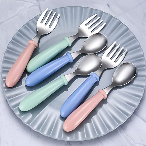 6 Pcs Toddler Utensils Set, Baby Silverware Set, Stainless Steel Toddler Forks And Spoons, Children Baby Spoons And Forks Cutlery Set With Round Handle, Dishwasher Safe #TOP4