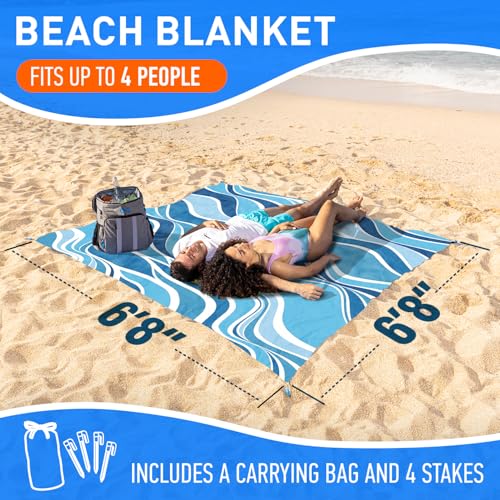 Everlasting Comfort Large Beach Blanket Waterproof & Sandproof - 80" x 80"/ 6.7ft x 6.7ft - Lightweight Picnic Mat, Camping Necessities for 4 People - Accessories for Outdoor Festivals - Blue - Image 4