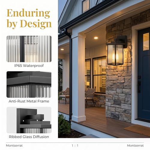2 Pack Matte Black Porch Light, Rust-Resistant Outdoor Wall Light | Corrosion-Resistant Metal, Textured Glass Cuts Glare, Easy DIY Install on Porch, Garage - Image 5