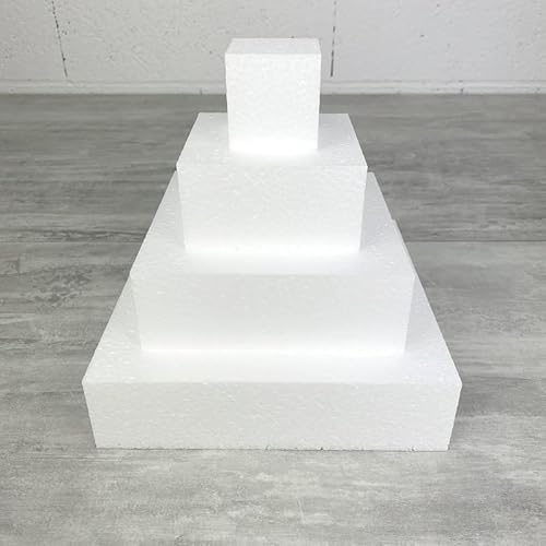 Lealoo Petite pièce montée carré, Haut. 20 cm en polystyrène, Base Ø 20cm à 5cm, 4 disques de 5cm de Haut, pour gâteau Styropor Cover