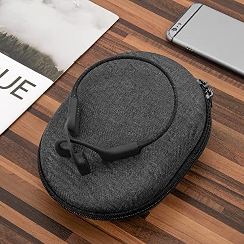 Geekria Shield Headphones Case Compatible with AfterShokz Xtrainerz, Aeropex, Air, AS700, AS800, AS650 Case, Replacement Hard Shell Travel Carrying Bag with Cable Storage (Dark Grey)