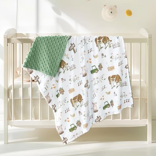 Image of HOMRITAR Baby Blanket for Boys Girls Soft Plush Minky Toddler Blanket with Double Layer Dotted Backing, Cute Farm Cow Multicolor Printed 30 x 40 Inch (75 x 100 cm)