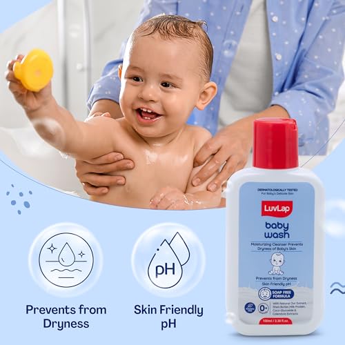 Image of LuvLap Baby Wash-100ml, With Milk Protein, Oatmeal, Shea Butter and Vitamin E, Soap free,Baby Wash for Baby Bath, pH Balanced & Paraben free Natural Baby Wash, Dermatologically Tested