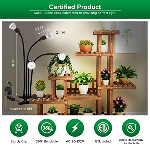 Sansi Led Grow Lights For Indoor Plants, 600W Full Spectrum Gooseneck Clamp Grow Lamp, 40W Power Plant Light With High Ppfd For Seeding, Lifetime Free Bulb Replacement + 1-Pack 10W Grow Bulb Kits #TOP7