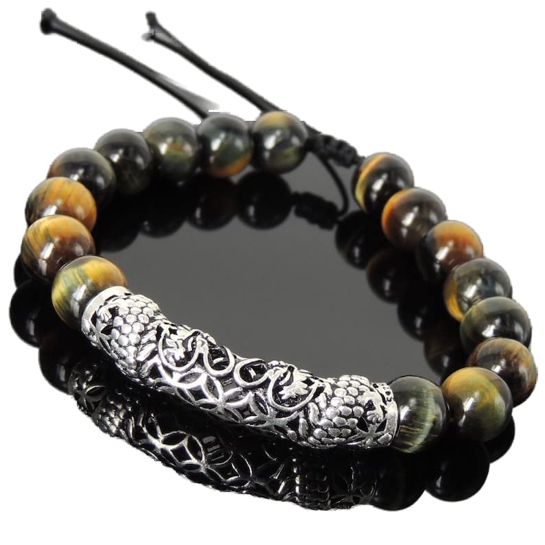 Œil de tigre multicolore bracelet 10mm ajustable pour yoga et méditation