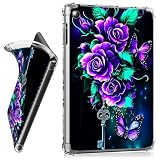 RWUTYTIUL for iPad 9.7 Inch 5th/6th Generation 2018/2017 Clear Tablet Case, Transparent Shockproof Protective Shell Lightweight TPU Accessories Cover Women Man, Purple Roses 02