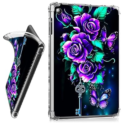 RWUTYTIUL for iPad 9.7 Inch 5th/6th Generation 2018/2017 Clear Tablet Case, Transparent Shockproof Protective Shell Lightweight TPU Accessories Cover Women Man, Purple Roses 02