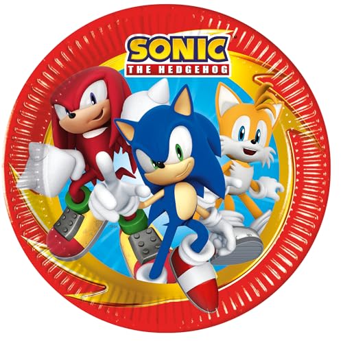 Procos - Décoration d'anniversaire Sonic, 52 pièces, assiettes en carton, gobelets et serviettes pour anniversaire d'enfant, vaisselle de fête – vue 4