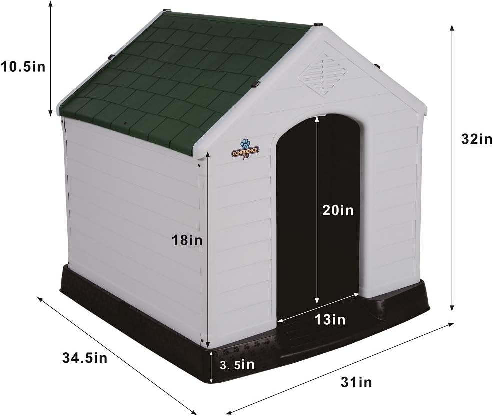 Confidence Pet Large Waterproof Plastic Dog Kennel Outdoor House Green