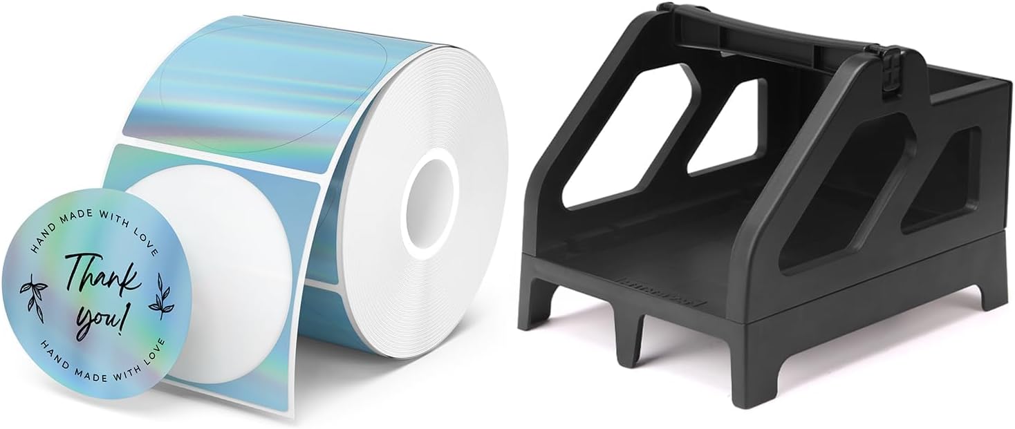 2" Circle Holographic Thermal Label Stickers Blue+Shipping Label Holder