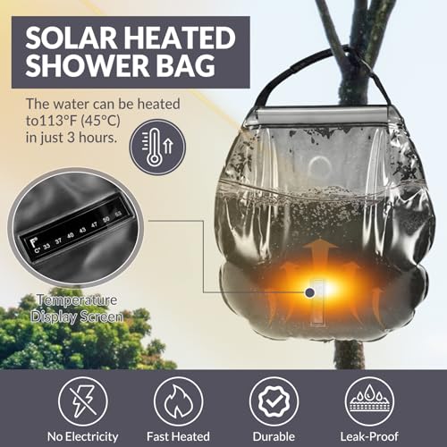 Hortsun 4 Pack Solar Portable Shower Bag 5 Gal/20l Solar Heating Camping Shower Bag with On-Off Switchable Head and Removable Hose for Outdoor Camping Hiking Traveling Beach Swimming miniatura 4