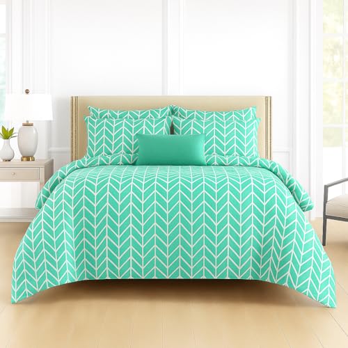Image of DECOR2ADMIRE 300 TC Premium Glace Cotton Solid Lines Pastel Shades Bedsheet for Double Bed with 2 Pillow Covers for Home (Solid Zig-Zag Green, Double 90 inch x 100 inch)