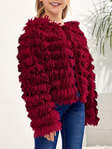 Image of Inorin Girls Open Front Cardigan Faux Fur Coat Warm Fuzzy Trendy Winter Vintage Parka Shaggy Party Outerwear Jackets Tops
