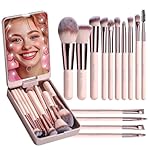 BS-MALL Makeup Brushes Foundation Powder Concealers Eye Shadows Makeup Set with LED light Mirror 14 Pcs Mini Makeup Brushes (APINK)