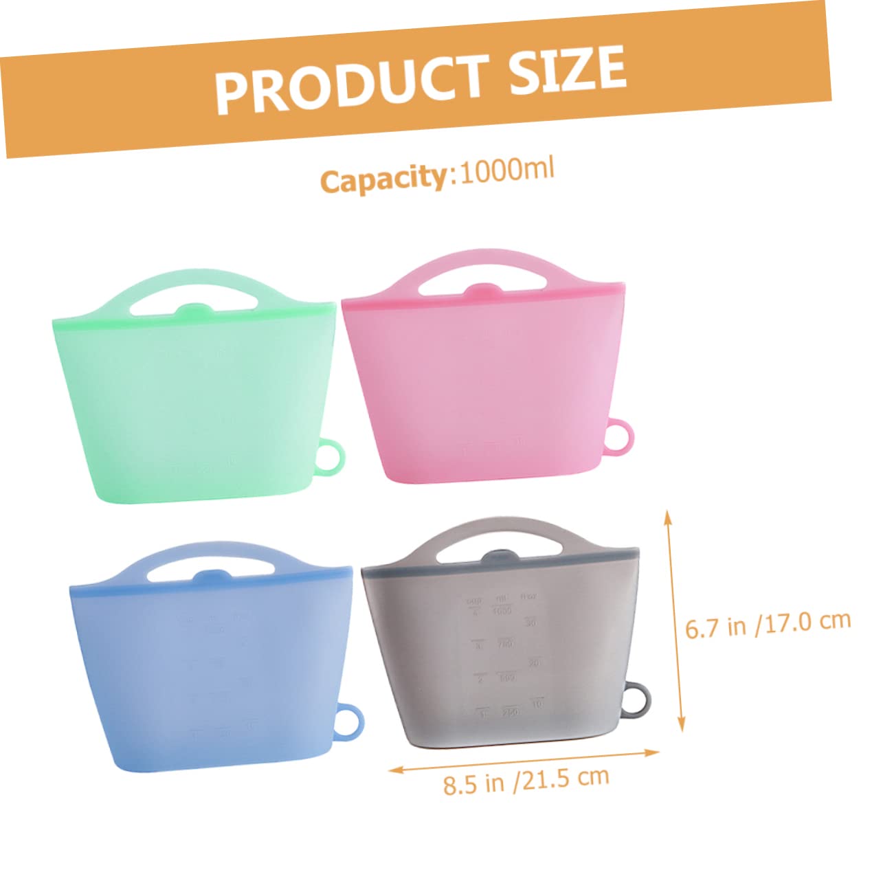 4 Bolsas De Silicona Para 1000ml Refrigerador Congelador Reutilizables Herméticas