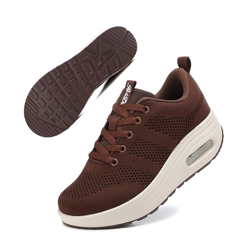 Image of Womens Platform Wide Walking Shoes Breathable Sneakers with Air Cushion Sole for Women, Lace-Up Width Shoe for Travel