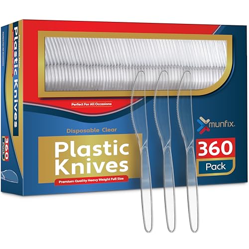 Munfix 360 Count Clear Plastic Knives Set Disposable Heavy Duty Cutlery