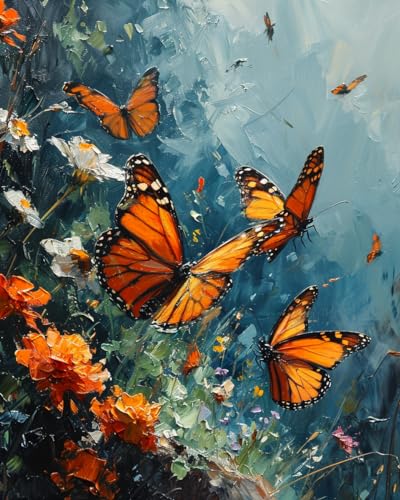 Stamped Cross Stitch Kits, Monarch Butterflies in Flight, Needlepoint Counted Cross Kits for Beginners, Embroidery Kits Arts Home Decor(11CT No Frame,16x20 inch), Traditional