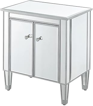 Elegant Decor Reflexion 2 Doors 24" Mirrored Accent Cabinet in Antique Silver
