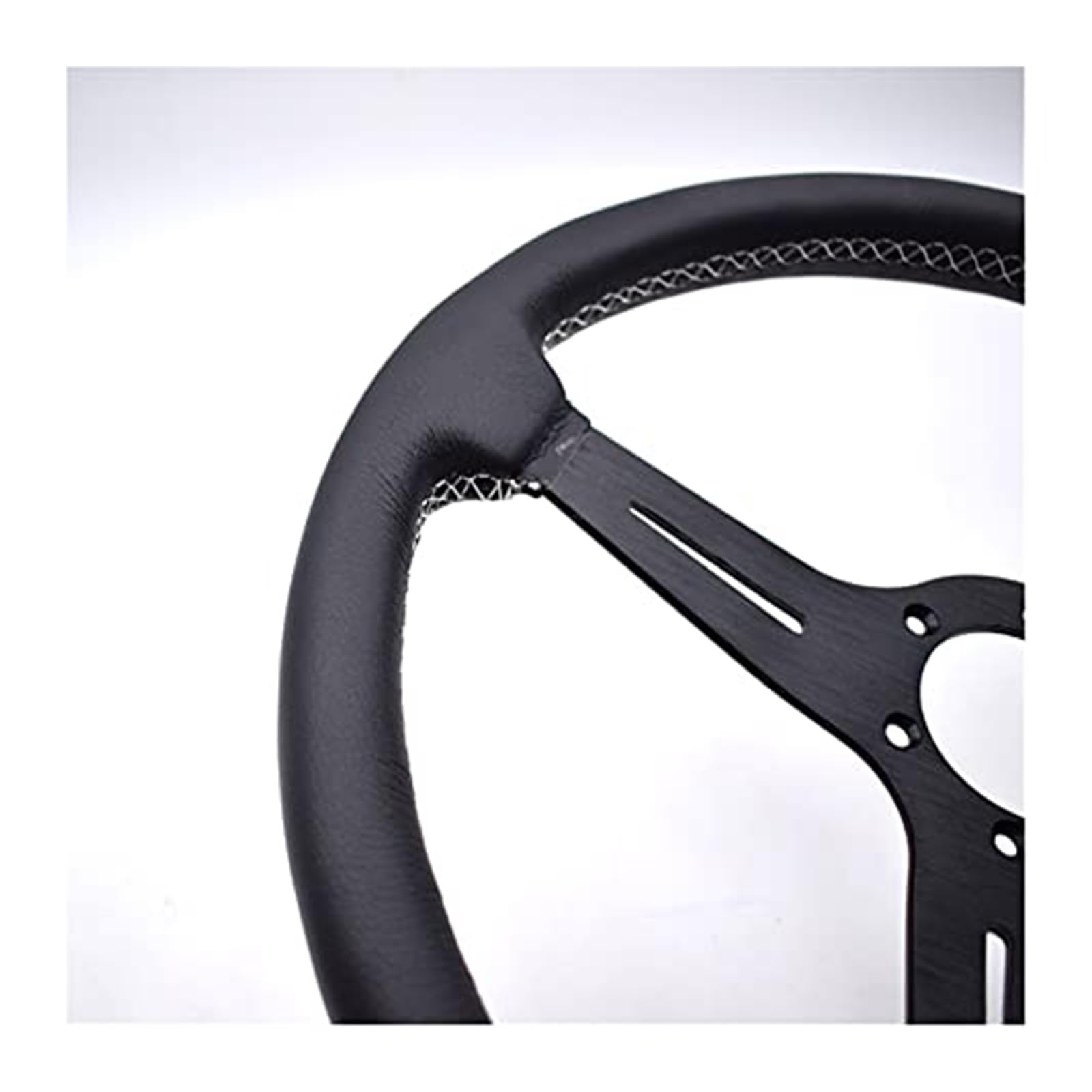 Volante Deportivo Volante 380 mm / 15 Pulgadas Coche de Volante de Deriva de Cuero Real Cubierta Volante Coche(Black)