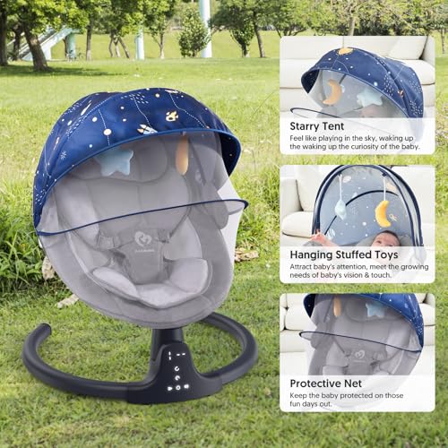 Image of Bluetooth Baby Swing Indoor & Outdoor Portable, 3 Seat Positions, 5 Speeds, 10 Lullabies, Remote, USB Power, Season Cushion