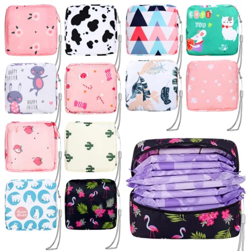 Image of Paterr 12 Pcs Sanitary Napkin Storage Bag Set Portable Period Pouch with Lanyard for Menstrual Pad Bags Back to School First Period Gift for Teen Girls(Chic Style)