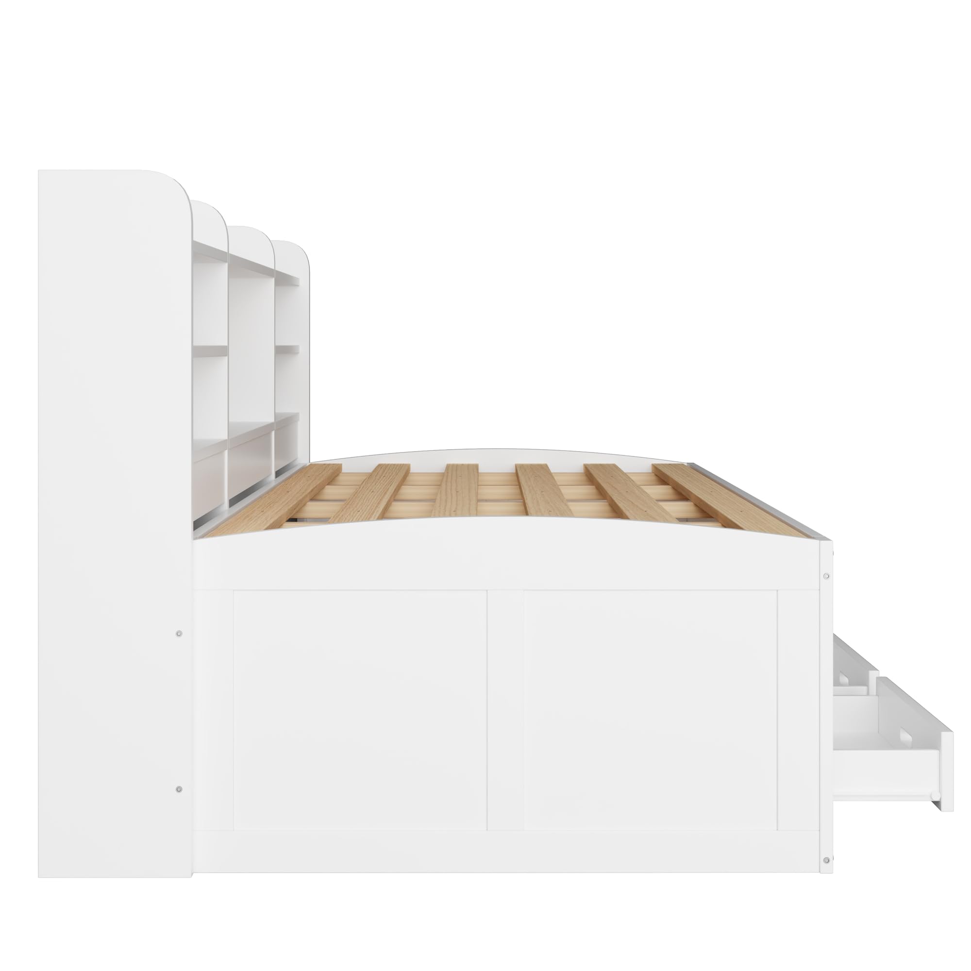 Moimhear Divano letto, telecomando a LED, 3 cassetti, ripiano comodino, letto estraibile multifunzione con USB+Type-c, senza materasso, bianco (90 x 200 cm)