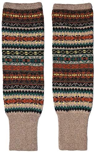 Women Bohemian Knit Long Leg Warmers Over Knee Ankle Warmer Cover Boot Cuffs (Khaki)