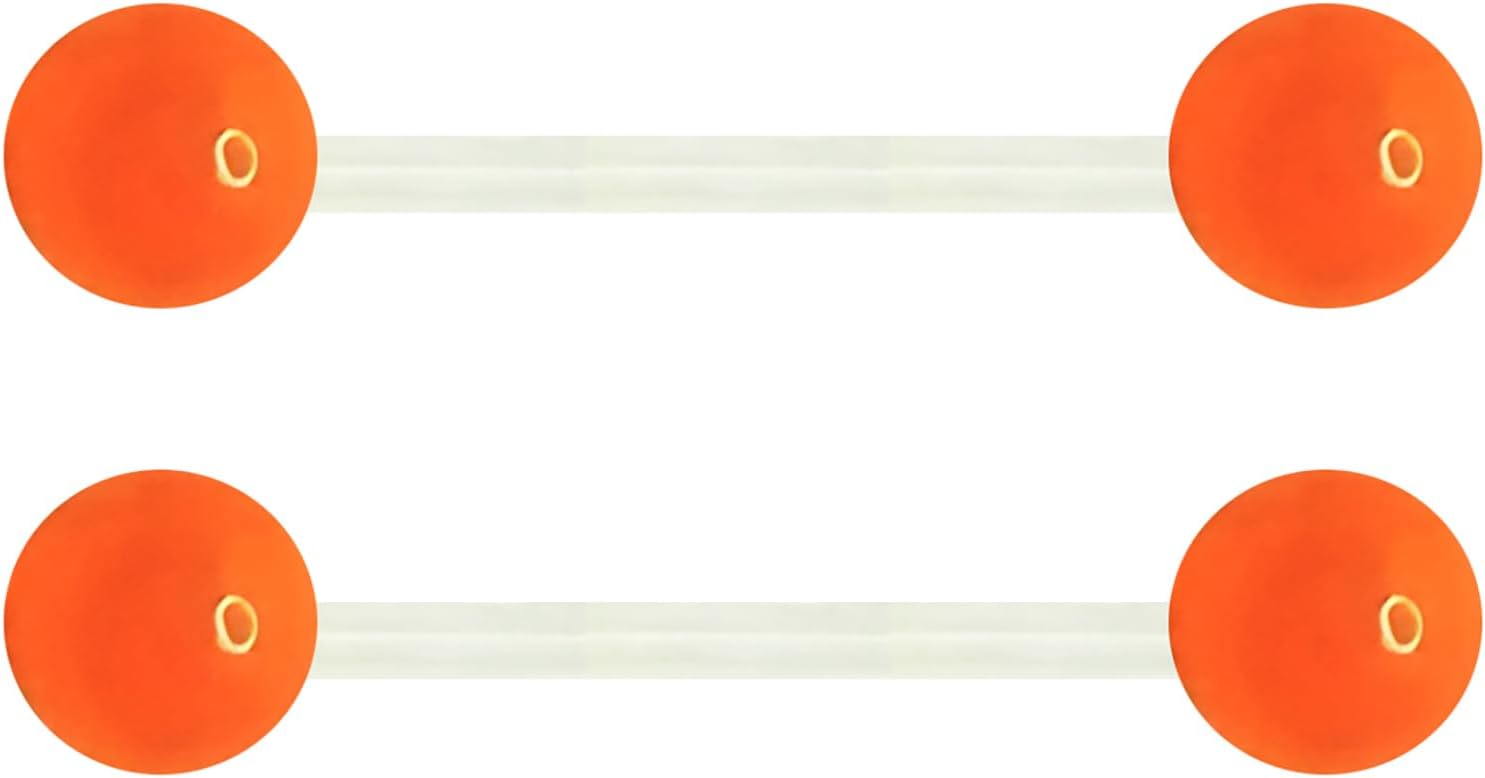 Glow in the Dark Barbell Piercing Set for Women Men Acrylic Cute Nipple Bars Hypoallergenic 14 G Tongue Piercings Ring Kit Long Flexible Jewellery Body Jewelry 2 pcs Size 16 MM