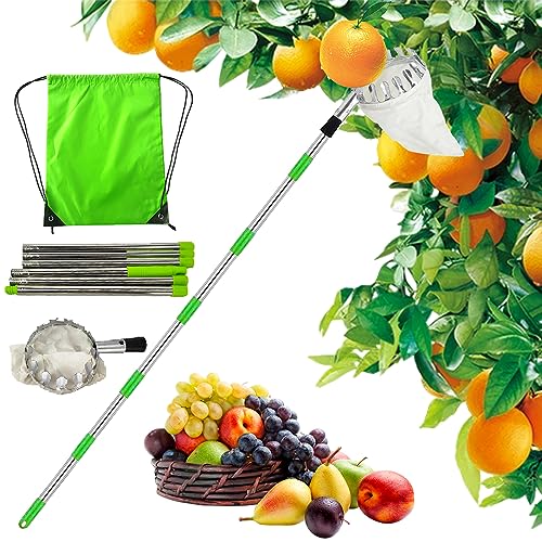 Recogedor de Frutas con Varillas de Extensión,Recoge Frutas con Bolsa de Lino,Recoge Frutas de árboles,Recoger Frutas 2m,Frutas Herramientas Recolectoras para Manzanas, Naranjas, Peras