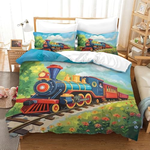 Parure de lit train vintage 140x200 microfibre confortable dessin animé - 3