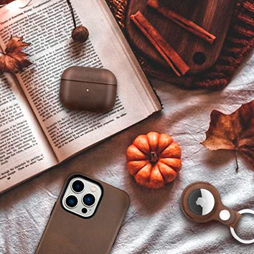 Airpods Pro Leather Case Cover, Maogoam Genuine Vintage Oil Wax Crazy Horse Cowhide Leather Case Cover For Airpods Pro 2019, Indiana Jones Style, Handcrafted Fully, The Front Led Visible, Dark Brown #TOP5