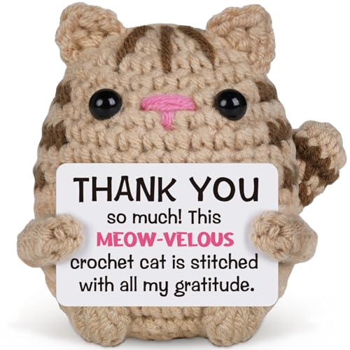 Thank You Gifts for Women Men - Cute Handmade Crochet Cat with Card, Mini Thank You Gifts for Coworkers Employee Teacher Nurse Boss, Teacher Appreciation Gift, Small Farewell Graduation Gift for woman