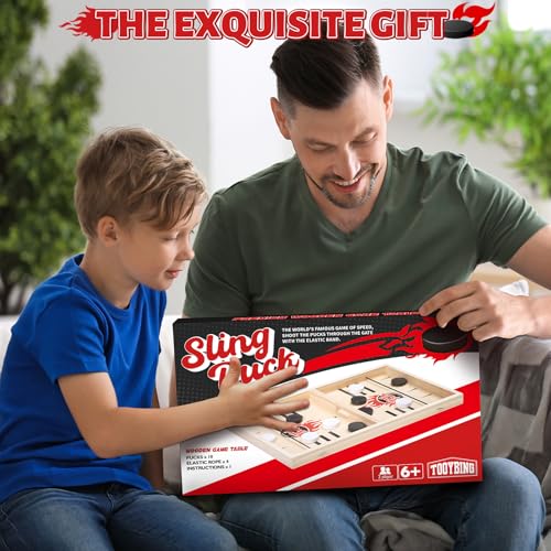 Large Fast Classic Slingshot Puck Game, Wooden Hockey Board Games for Family Night, Table Game for Adults and Kids, 2 Player Games for Ages 6 and Up, Test Speed and Accuracy, Air Hockey - Thumbnail 7