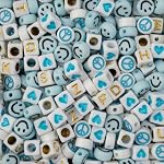 495pcs John Bead Assorted Blue Round & Square Acrylic Alphabet Beads for DIY Craft Jewelry Bracelet Necklace Making