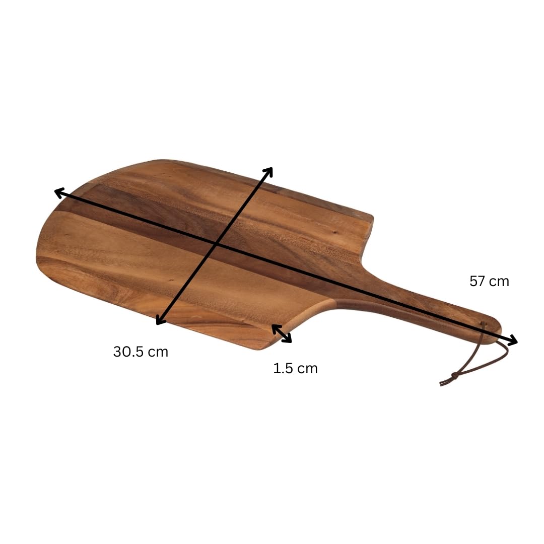Tala Großes Pizzaschieber aus natürlichem Akazienholz, perfekt zum Servieren und Präsentieren von Pizzen und frisch Backwaren, ideal als Brotpaddel, Maße: 57 x 30,5 x 1,5 cm
