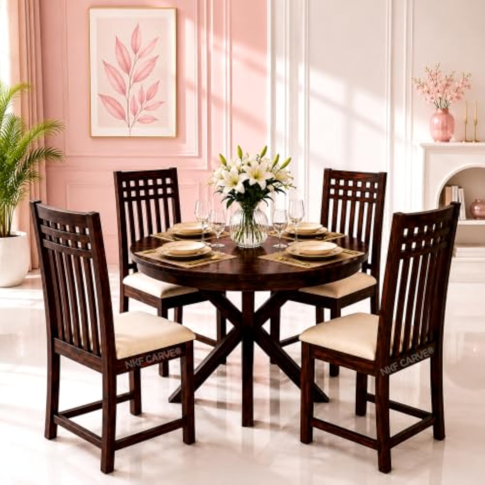 Wooden Dining Table & Chair Set for 4 Persons