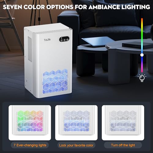 Image of ToLife Dehumidifiers for Home 95 OZ Water Tank, 1000 sq.ft Dehumidifier for Basement Bedroom Bathroom with Auto Shut Off 7 Colors LED Light,White