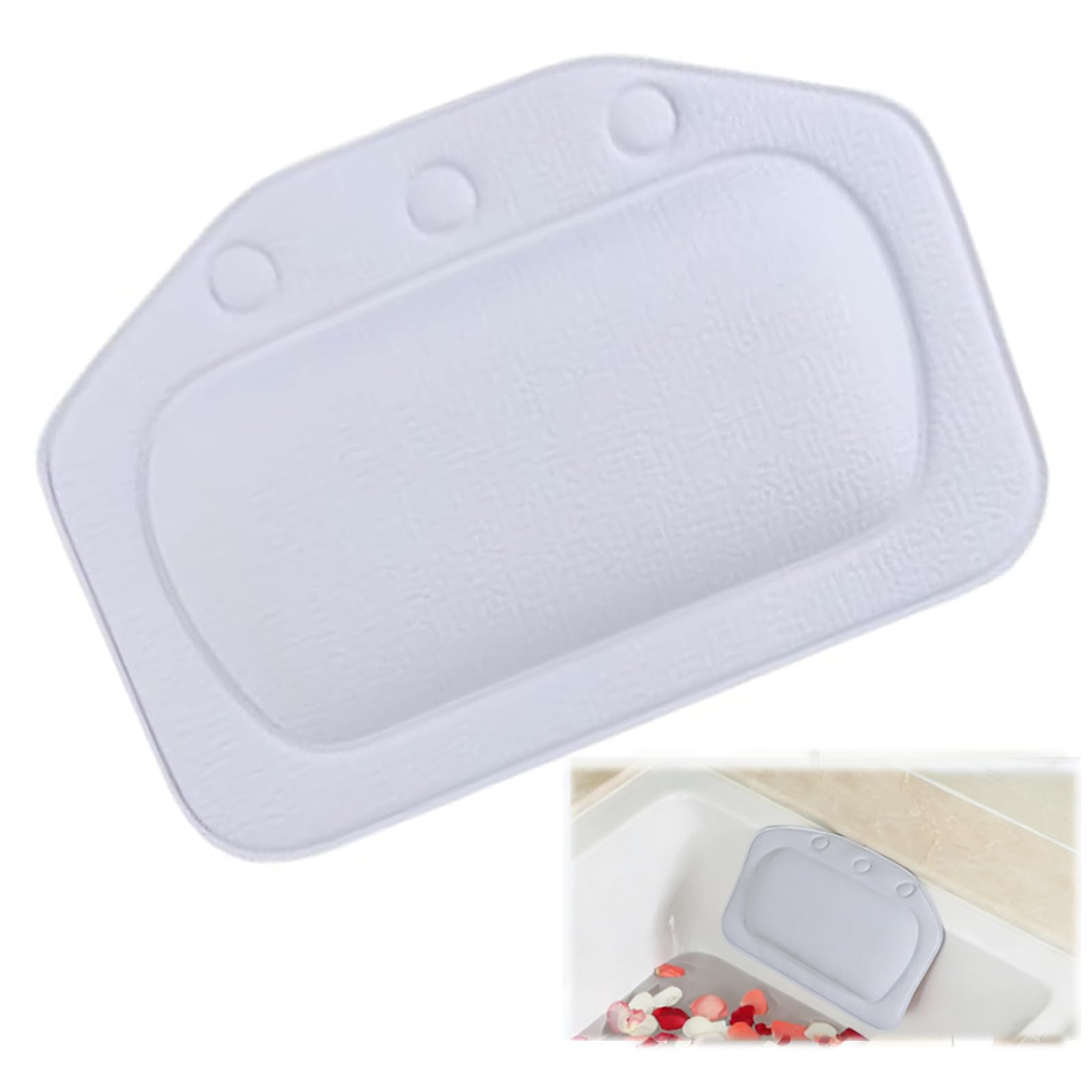 Bath Pillow With 3 Strong Suction Cups, Soft Waterproof Bathroom Pillow for Tub, Relaxing Bathtub Pillow for Neck and Back Support Modern Minimalist Design Durable Bath Accessories