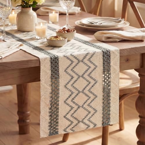 Artoid Mode Dark Grey Stripe Diamond Pattern Woven Table Runner, Seasonal Holiday Hollow Kitchen Dining Table Decoration for Home Party Decor 12x90 Inch by Artoid Mode - Used condition - US$11.32