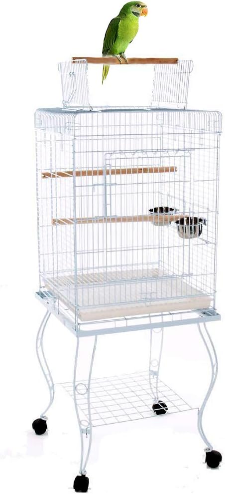 Bird Parrot Cage Cockatiel Amazon African Grey Caique Conure, 20 x 20 x 57 H, White Vein