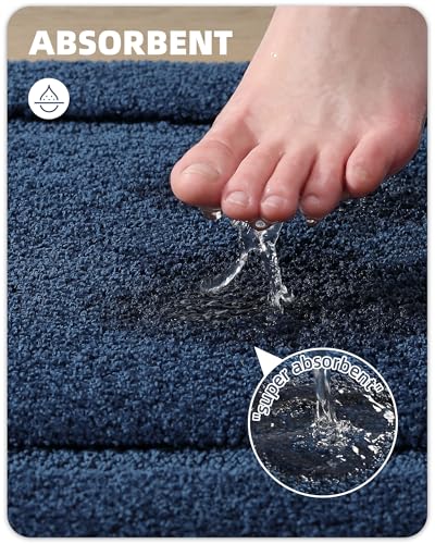Image of Color&Geometry Oval Blue Bathroom Rugs 43x24, Extra Soft Absorbent Microfiber Bath Rugs, Non-Slip Bathroom mat, Washable Plush Bath Mats for Bathroom, Shower, Bathtub, Laundry, Blue