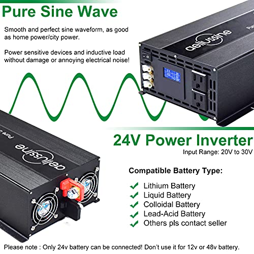 Aeliussine 2000 Watt Inverter Pure Sine Wave Power Inverter 24V Dc To Ac 110V 120V Inverter With Hardwire Terminal, Lcd Displa, For Car Rv, Truck, Yacht, And Off Grid Solar Power System (2000W 24V) #TOP1