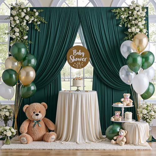 30ft x 8ft Wrinkle Free Hunter Green Backdrop Curtain for Jungle Parties, 6 Panels 5×8ft Soft Silky Green Polyester Photo Backdrop Drapes for Wedding Birthday Photography Christmas Background Cloth - Thumbnail 4