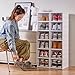 GUDEMAY Drop Front Shoe Storage Box, No Assembly Stackable Shoe Organizer Storage Bin with Clear Door, Free Standing Shoe Shelf Cabinet with Lid, Plastic Shoe Rack for Closet Entryway, 6-Tier