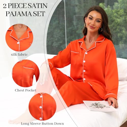 Satin Pajama Set for Women Silk Button Down Long Sleeve Sleepwear Sets Nightwear 2 Piece Lounge Pjs3