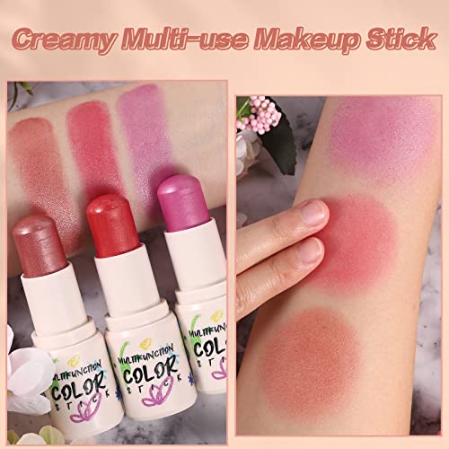3Pcs Cream Blush Face Makeup Stick, Shimmer Buildable Blushes Stick Make Up Dewy Finish, Multi-Use For Face & Cheeks, Eyeshadow & Highlighter Contour Makeup Sets (Blush Stick Set A) #TOP6